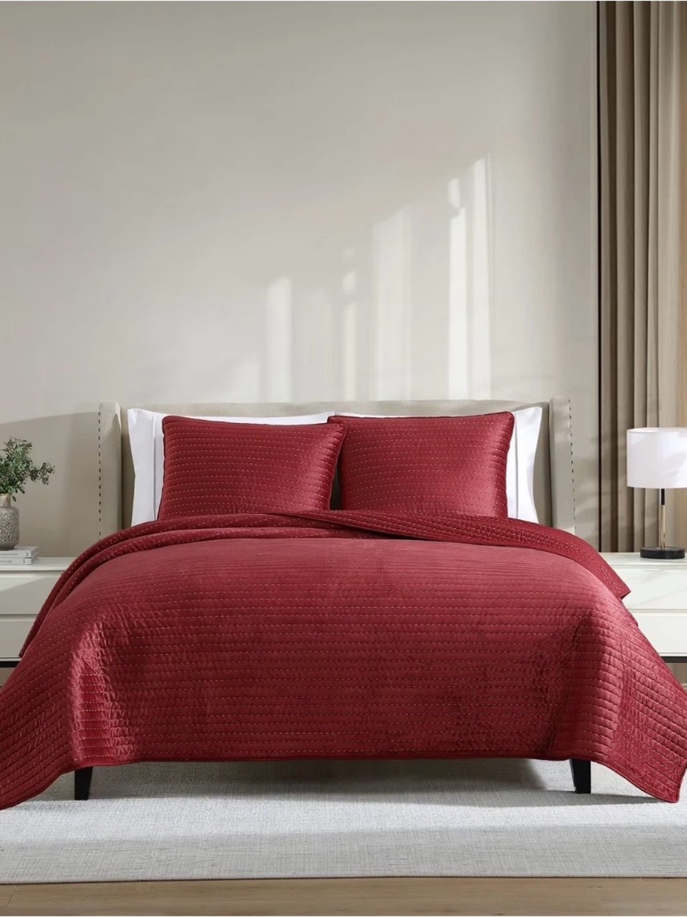 Lenox Deep Red Quilted Bedspread Set